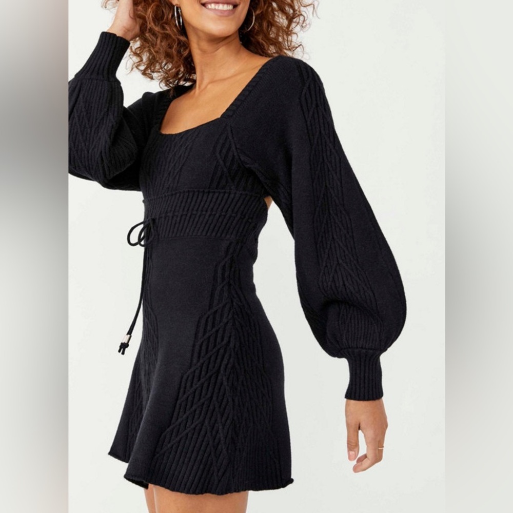 Free People Emmaline Mini Knit Sweater Dress Balloon Sleeves | M